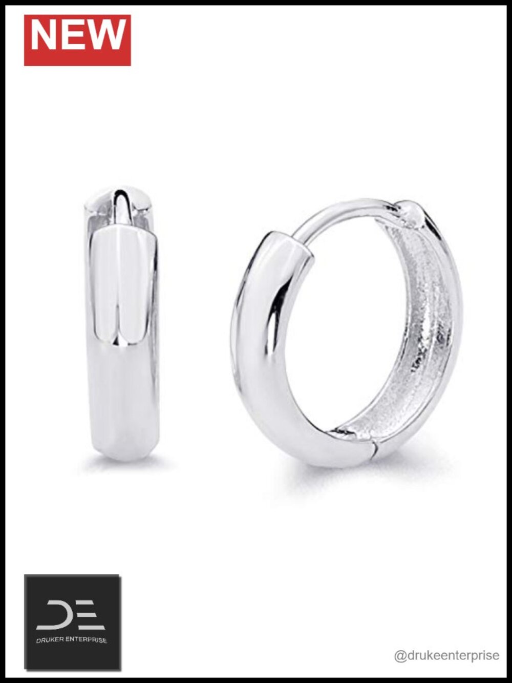 14k Real Yellow or White Gold 3mm Thick Huggie Earrings 12mm